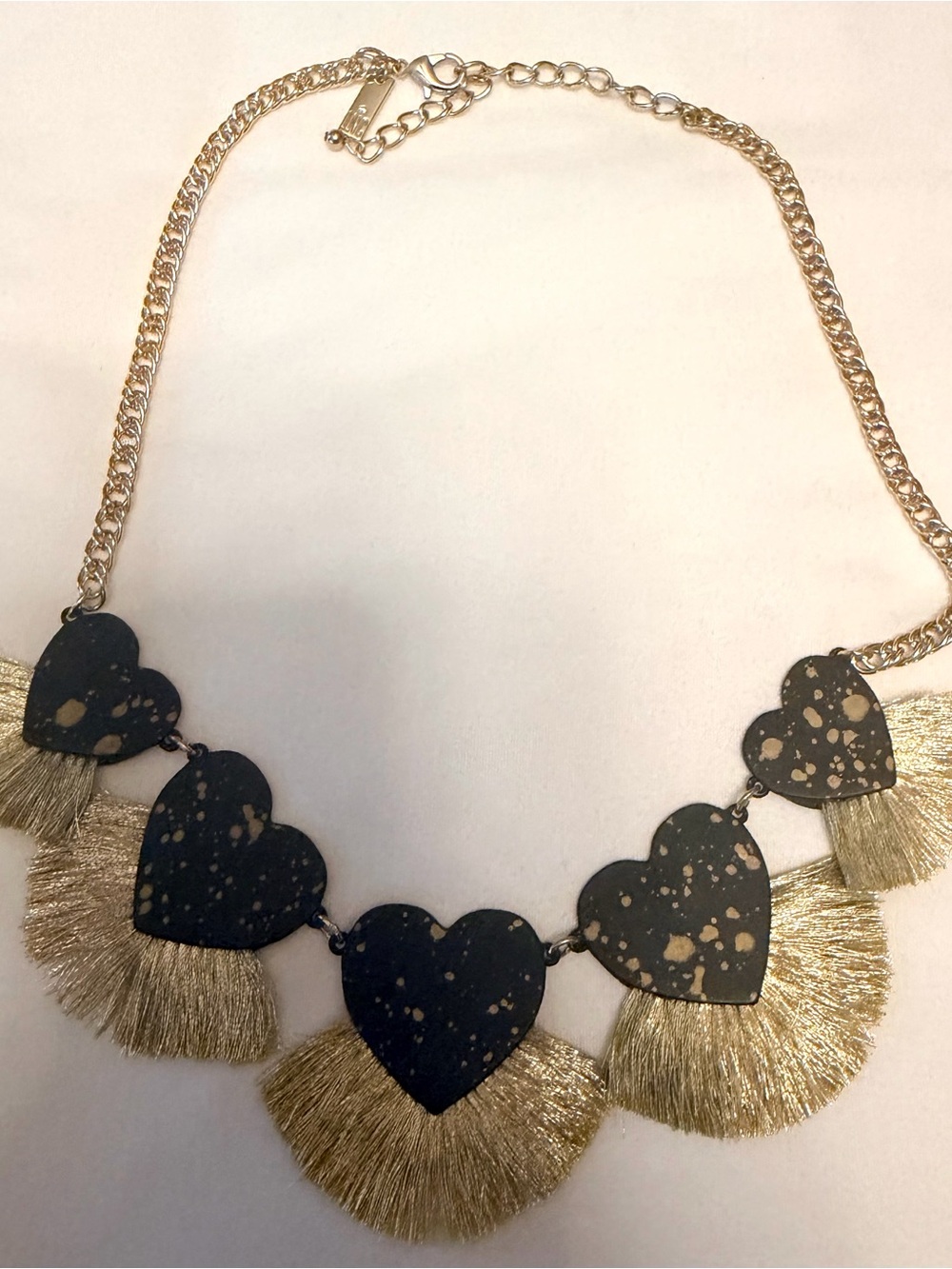 Gold and Black Heart Fringe Necklace